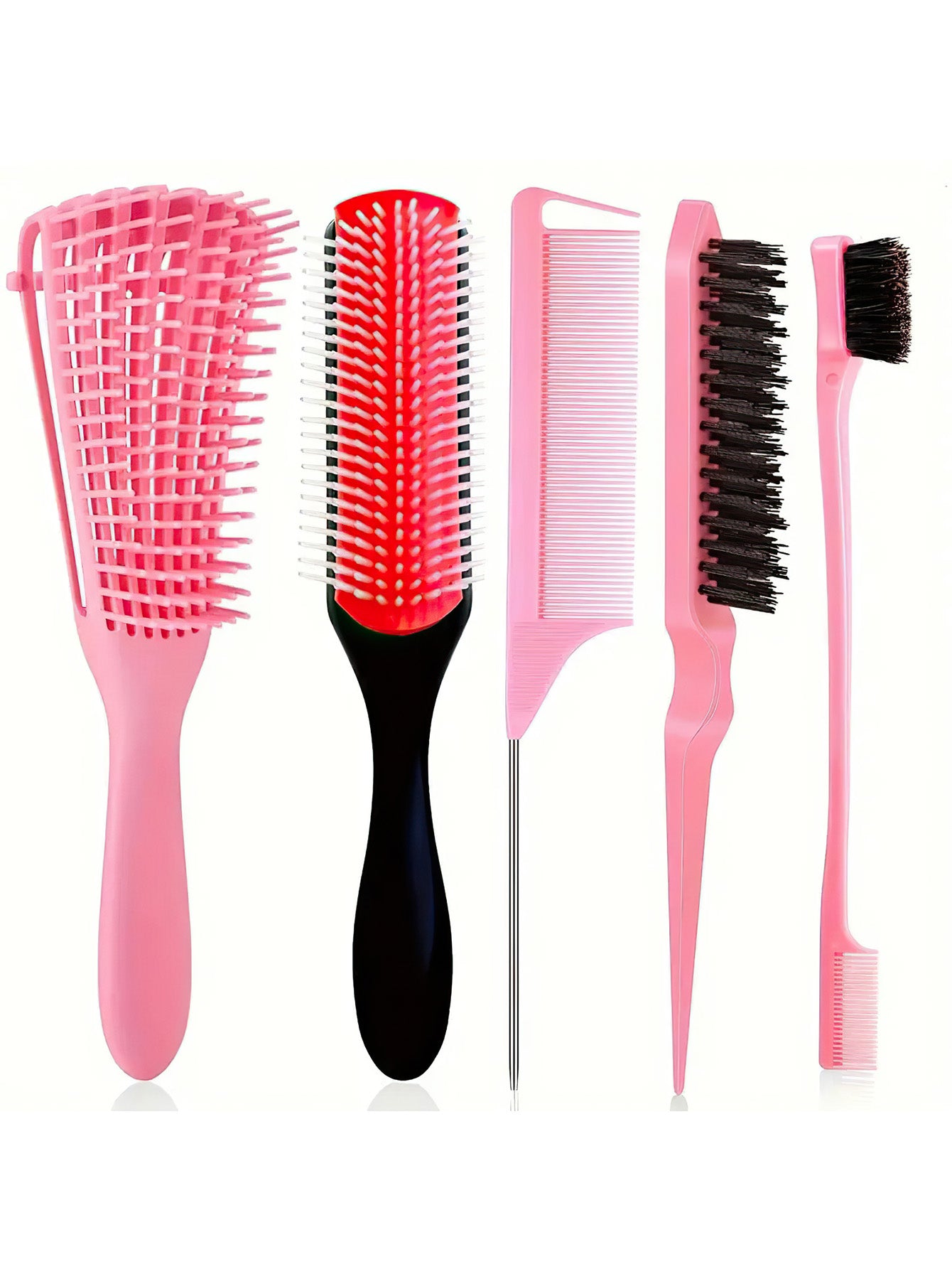 Home hair comb set of 5 pieces, massage and comb in 4 colors