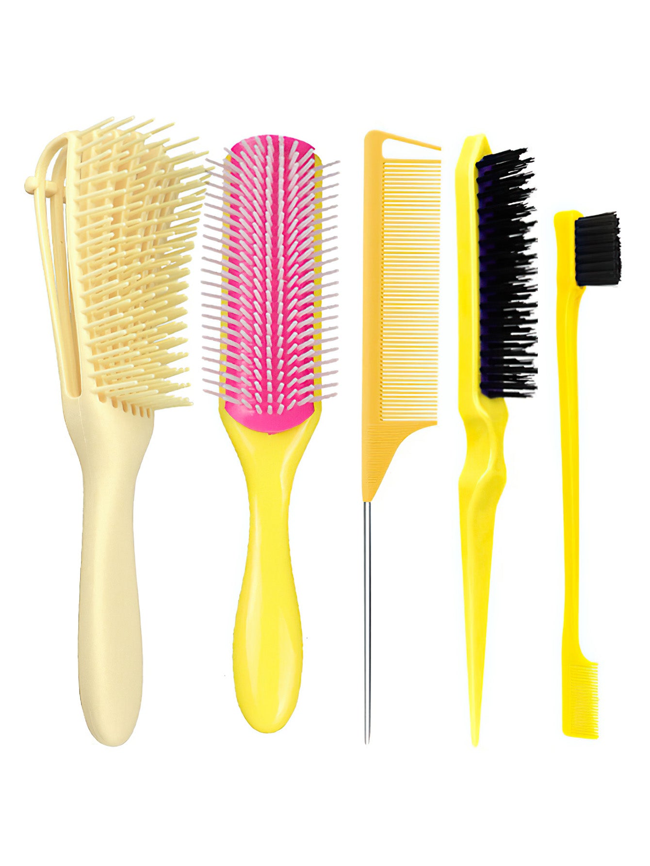 Home hair comb set of 5 pieces, massage and comb in 4 colors