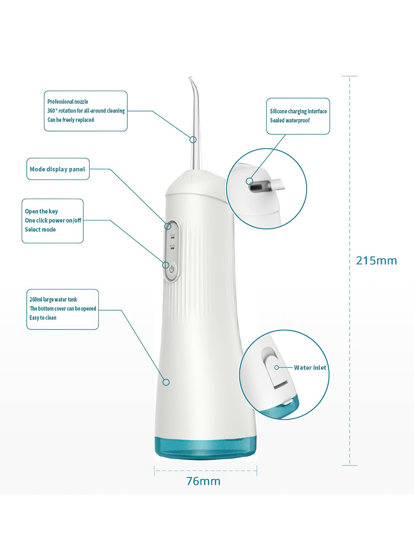 Electric toothbrush for household use, portable waterproof toothbrush for removing oral odor -4 replaceable nozzles