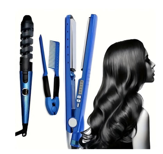 3pc Hair Tools Set - Hair Straightener, Curling Iron, V Shaped Hair Comb